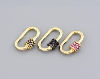 Oval Gold Jewelry Clasp With Black CZ-Encrusted Screw Head, Perfect For Custom Pendants And Bag Charms,19x11.5mm