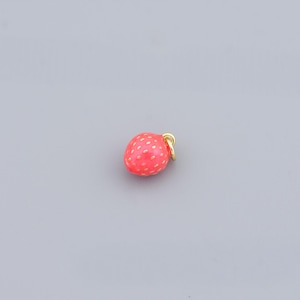 Playful Red Strawberry Charm with Gold-Tone Finish and White Dots for Trendy Necklace or Bracelet Designs,11x8.5mm