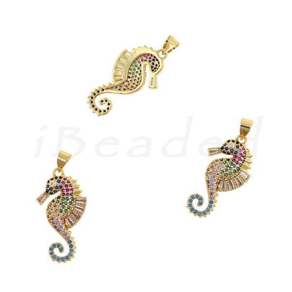 18K Gold Plated Zircon Chameleon Pendant, Reptile Pendant, Animal Charm, Kids Teen Jewelry, 14x26mm