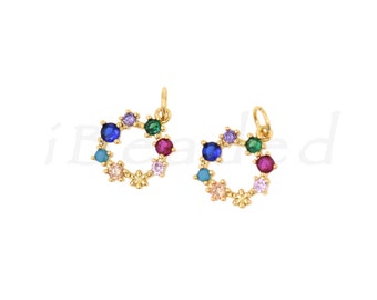 Colorful Zircon Wreath Pendant, Zircon Charm, Garden Jewelry, For DIY Jewelry Making, 13mm