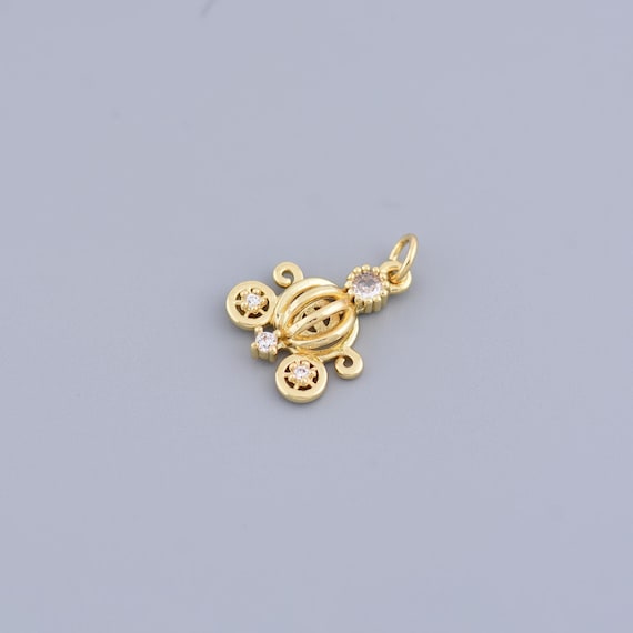 18K Gold Filled Pumpkin Car Pendant, Pumpkin Car Pendant, Mythical Charm, Micropavé CZ Car Pendant, DIY Jewelry Making,17.5x14.5mm
