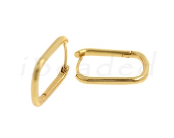Pendientes de tachuelas rectangulares de oro relleno de 18 quilates, pendientes de tachuelas rectangulares de latón, joyas simples, 22x16x2mm