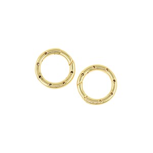 May include: Two gold-toned metal hoop earrings with a textured surface and small circular cutouts.