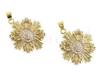 Diamond North Star Pendant in Brass, Gold Plated Metal Charm for DIY Bracelet Necklace, 28x23mm