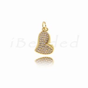 CZ Micro Set Pavé Heart Pendant, Heart Charm, Heart Charm, For DIY Jewelry Making Supplies, 18x12mm