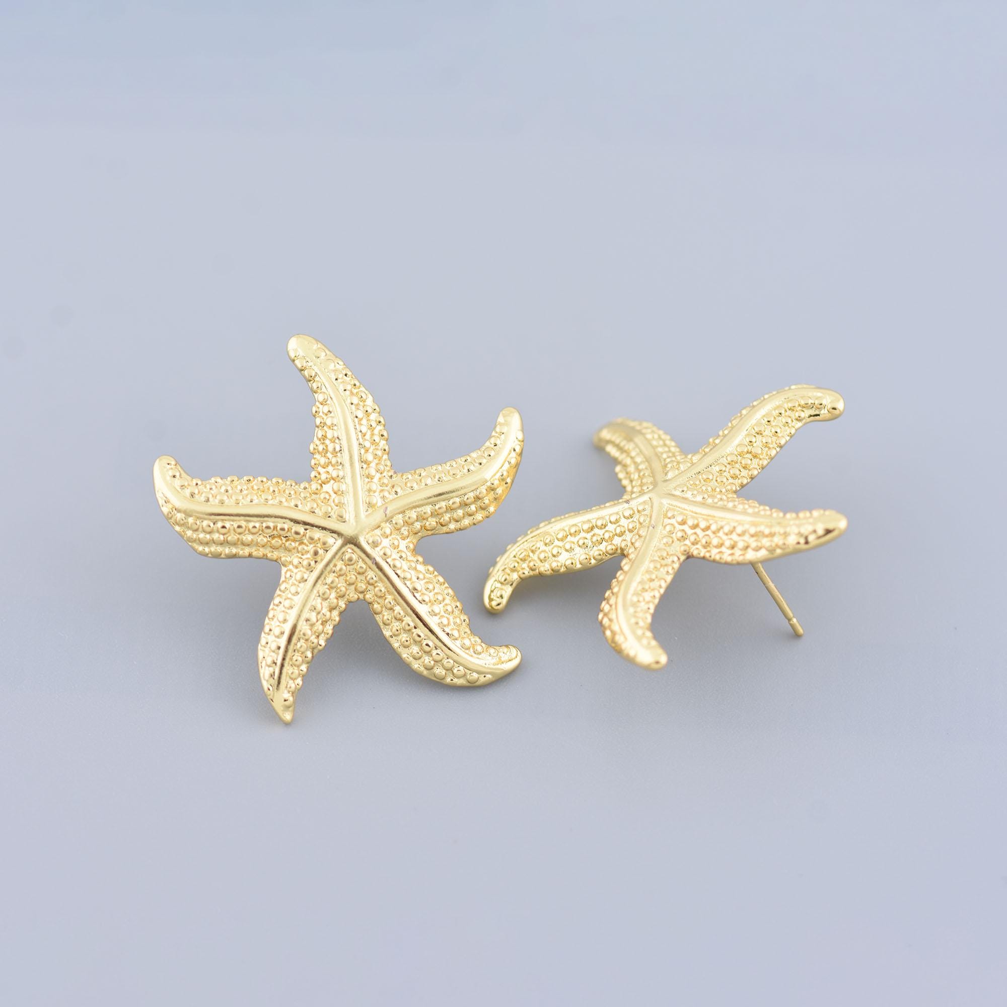 Orecchini pendenti a forma di stella marina in oro con perle, gioielli estivi di alta qualità, regalo per lei, spiaggia, mare e oceano - Italia