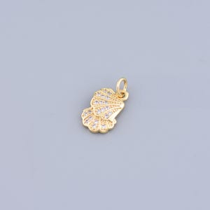 Micro Pave CZ Seashell,18K Plated Gold Scallop Pendant, Beach Shell Pendant harms,DIY Jewelry Making,15x9mm