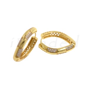 U Shape Gold Plated Diamond Earring Stud Earrings, Brass U Shaped Earring Stud Earrings with Diamonds, 31x26x5.5mm