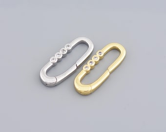 Gold Oval Spring Clasp With Four CZ Accents, Sparkling Connector Lock For Luxury DIY Jewelry And Chains,26x10mm