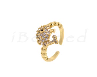 Gold Plated Dolphin Ring with Diamonds, Dolphin Charm, Ocean Jewelry, For Jewelry Making, 23x13mm