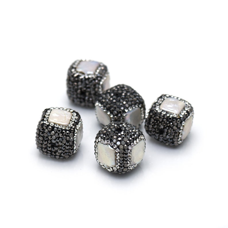 10Pcs Square Pave Rhinestone with Freshwater Pearl Earring Pendant Charm,Original Bracelet Spacer Bead Findings 17x17mm