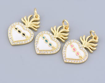 Exquisite Jewelry,Fashion 18K Filled Gold Enamel Heart Charms,Micro Pave CZ Love Heart Pendant,Gift for Her,22x13.5mm