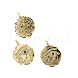 Evil Eye Charm with Diamonds in Brass, Religious Charm, Lucky Pendant, 25x19mm
