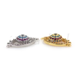 Evil Eye Charm Bead Spacer - 10x27mm Sideways Crystal Rhinestone Connector For Jewelry Making - View #3