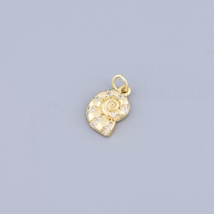 18K Gold Filled Shell Charms,Seashell Pendant,Micro Pave White CZ  Charms,Jewelry Making Supply,15x10mm