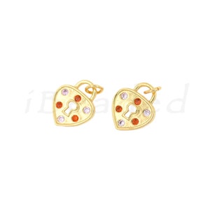 Ciondolo Heart Lock, Pendente cuore placcato oro ottone per forniture per gioielli fai-da-te, 12x10mm