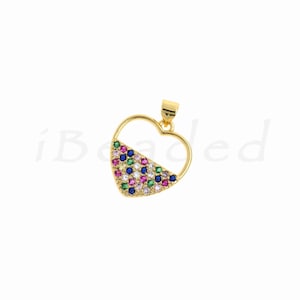 Colorful Zircon Heart Pendant, Gold Plated Zircon Heart Pendant, Heart Charm, For DIY Jewelry Making Supplies, 19x17mm