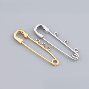 Gold Safety Pin Pendant With Three Loops, Minimalist Connector For DIY Jewelry And Charm Hanging,39.5x11mm