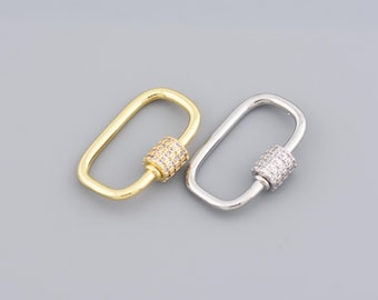 Minimalist Gold Oval Carabiner Clasp With Micro CZ Locking Tube, Stylish Jewelry Finding For Accessories,23.5x15mm