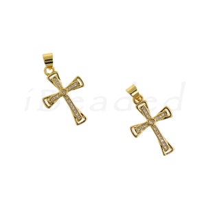 18K Filled Gold Diamond Christian Cross Pendant, Religious Jewelry Accessory, Lucky Charm, 23x15mm