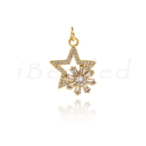 Delicate Brass Diamond Zircon Star Pendant, North Star Charm, Star Charm, Celestial Jewelry for DIY Jewelry Making, 20x16mm