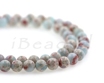 Schlangenhaut Jasperperlen, glatte Runde Perlen, Licht blau, Shou Shan Stein Perlen, Lose Perlen, Schmuck Supply Armband Halskette
