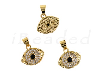 Brass Zircon Evil Eye Pendant, Lucky Charm, Birthday Gift for DIY Jewelry Making, 14.5x13mm
