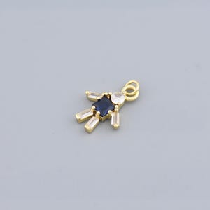 Cute Boy Figure Charm Pendant – Gold Plated Kid Design with Blue and White CZ Stones for DIY Jewelry,20x14.5mm