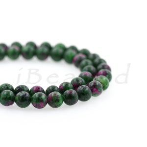 Natural Ruby Zoisite Beads, Green Beads,Half Strand Round Loose Beads , Gemstone Beads, Mala Stones Beads