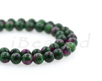Natural Ruby Zoisite Beads, Green Beads,Half Strand Round Loose Beads , Gemstone Beads, Mala Stones Beads