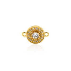 CZ Micro Pave Round Disc Connector Charm,Clear CZ Stone Links for Jewelry Making Accessory 14x10mm