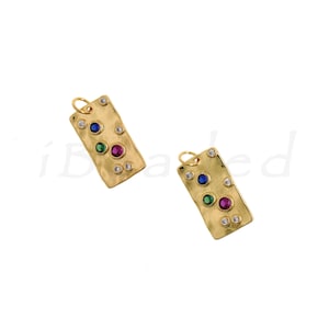 18K Rectangular Gold Filled Zircon Pendant, CZ Micropavé Pendant, 19.5x11mm