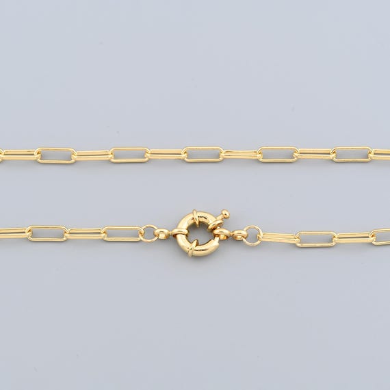 Geometric Gold Link Chain Necklace with Round Spring Clasp, Minimalist  Statement Jewelry for Women,22in