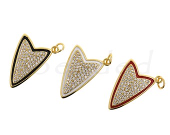 Enamel Heart Pendant, CZ Micropavé Heart Pendant for DIY Bracelet Necklace, 24x16mm