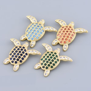 Dazzling Gold-Plated Turtle Pendant - Sparkling Crystal Design, Fashionable Necklace Adornment, Memorable Gift Choice,34x30mm