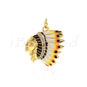 18K Gold Filled Indian Chief Pendant, Tiara Pendant, Indian Charm, DIY Jewelry Making Supplies, 24x20mm