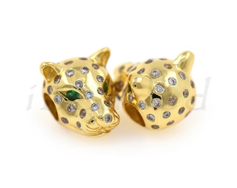 Leopard Spacer Charm,Micro Pave CZ Stone Animal Head Beads,Men Bracelet Findings,DIY Jewelry Accessories 12x15mm