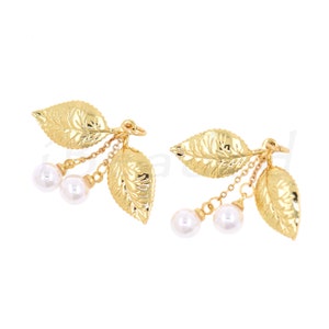 Simple Leaf Pendant, 18K Filled Gold Pearl Leaf Pendant, DIY Jewelry Making Supplies, 30x27mm