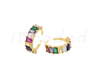 Anel de zircão retangular banhado a ouro, anel ajustável, joias geométricas, suprimentos para fazer joias DIY, 21x6,5mm