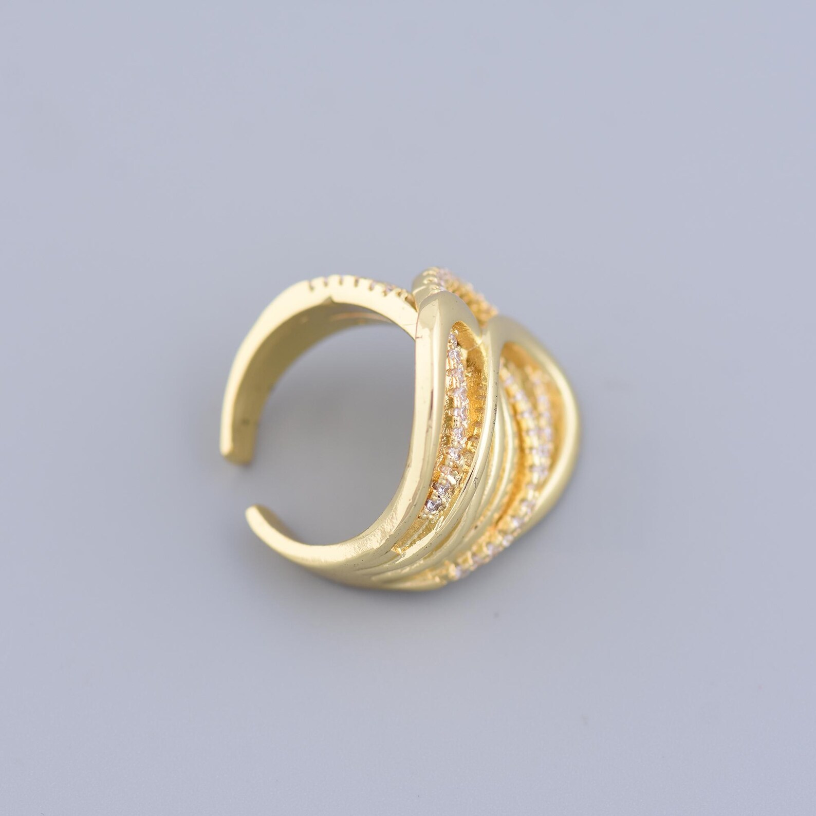 Complex Ring Line Wrap Rings,open Rings, Micro Pave CZ Rings,18k Plated Gold Zircon ...