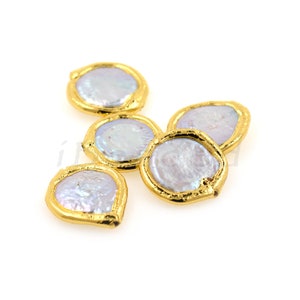 10Pcs Flat Round Spacer Beads,Freshwater Pearl Charms,Gold Plated Connector,Precious Gemstone,Loose Beads Finding