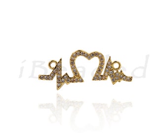 ECG,Micro Pave “Heart” Connector,Copper Connector,Unique Design,Gift For Her,DIY Fashion Accessories  27x11mm