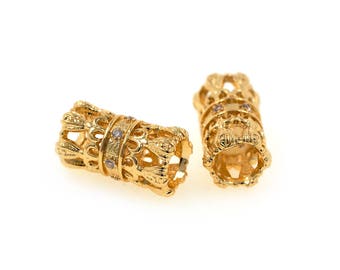 2Pcs Tube Spacer Bead Micro Pave CZ Big Hole for Bracelet Jewelry Making Supplies 13x7mm