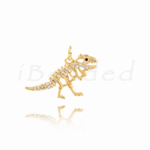 CZ Micro Pave Dinosaur Pendant, 18K Filled Gold Dinosaur Pendant with Diamonds, Animal Jewelry, Fine Jewelry, 25x13mm