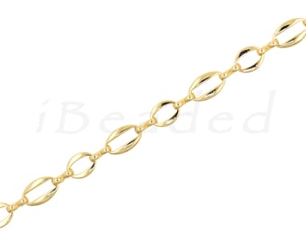 May include: Gold chain with oval links and small round beads. The chain is approximately 10 inches long.