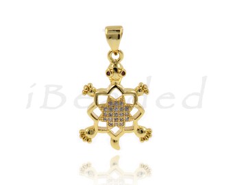 Tortoise Micro Pave Pendant,Copper Pendant,Mosaic Rhinestone, Distinctive Shape  15x22mm