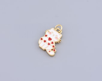 18K Gold Plated Cat Pendant,Enamel Cat Charms,Cute Cat Jewelry, Animal Pendant, Gift for Girl,17x13mm