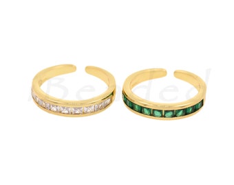 Anel de zircônia de ouro preenchido 18K, anel de zircônia de latão, anel ajustável para fornecimento de joias DIY, 21x4mm