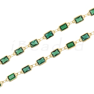 Rectangular Chain, Micropavé CZ Rectangular Zircon Chain, Delicate Chain, 18K Gold Filled Piece Chain, DIY Jewelry Supplies, 5x11mm