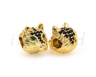 Fox Beads,Animal Head Spacer Beads,Micro Pave CZ Stone Bracelet Charms,DIY Jewelry Findings 13x15mm